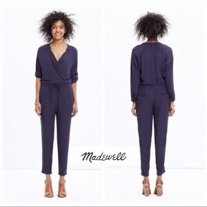 Madewell Novelist Drawstring Jumpsuit Navy S E8289 Wrap Snap Drawstring Sz Small
